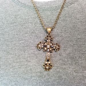 Lia Sophia gorgeous bronze and rhinestones cross necklace